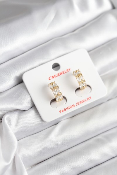 14k Gold Renk Kaplama Zirkon Taşlı Cm Kadın Küpe 14k Gold Renk Kaplama Zirkon Taşlı Cm Kadın Küpe