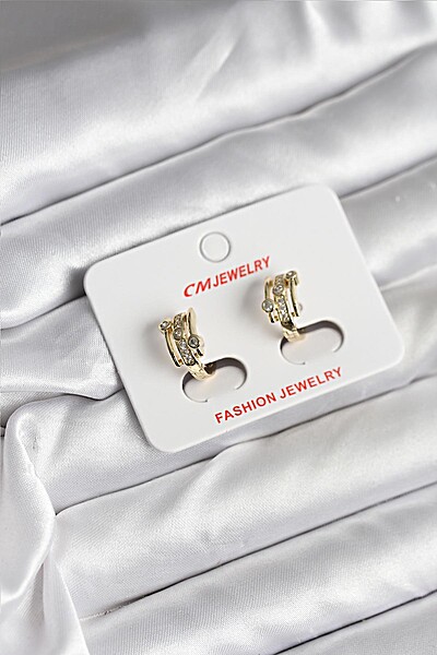 14k Gold Renk Kaplama Yarım Halka Zirkon Taşlı Cm Kadın Küpe 14k Gold Renk Kaplama Yarım Halka Zirkon Taşlı Cm Kadın Küpe