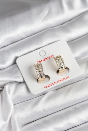 14k Gold Renk Kaplama Zirkon Taşlı Cm Kadın Küpe 14k Gold Renk Kaplama Zirkon Taşlı Cm Kadın Küpe