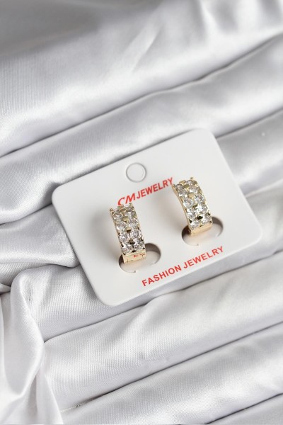 14k Gold Renk Kaplama Zirkon Taşlı Cm Kadın Küpe 14k Gold Renk Kaplama Zirkon Taşlı Cm Kadın Küpe