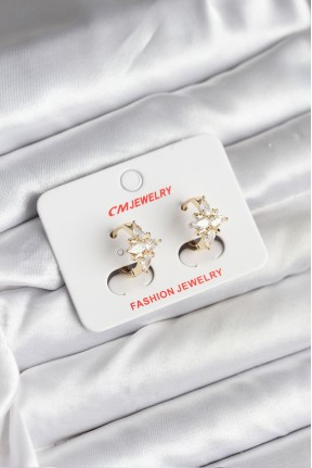 14k Gold Renk Kaplama Kutup Yıldız Zirkon Taşlı Cm Kadın Küpe 14k Gold Renk Kaplama Kutup Yıldız Zirkon Taşlı Cm Kadın Küpe