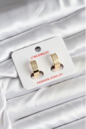 14k Gold Renk Kaplama Zirkon Taşlı Halka Cm Kadın Küpe 14k Gold Renk Kaplama Zirkon Taşlı Halka Cm Kadın Küpe