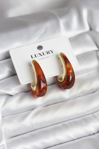 Pirinç Gold Renk Kahverengi Vintage Kadın Küpe