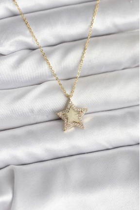 Pirinç Gold Renk Zincirli Yıldızlı Model Kadın Kolye Pirinç Gold Renk Zincirli Yıldızlı Model Kadın Kolye