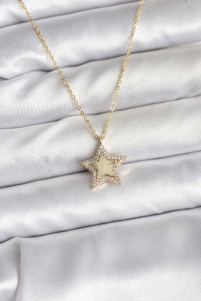 Pirinç Gold Renk Zincirli Yıldızlı Model Kadın Kolye Pirinç Gold Renk Zincirli Yıldızlı Model Kadın Kolye
