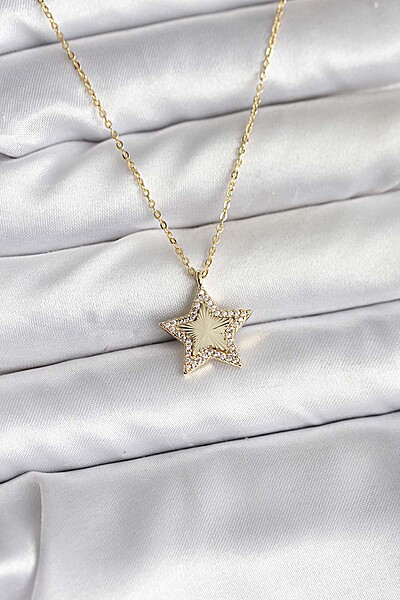 Pirinç Gold Renk Zincirli Yıldızlı Model Kadın Kolye Pirinç Gold Renk Zincirli Yıldızlı Model Kadın Kolye