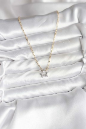 Pirinç Gold Renk Zincirli Zirkon Taşlı Minimal Yıldız Model Kadın Kolye Pirinç Gold Renk Zincirli Zirkon Taşlı Minimal Yıldız Model Kadın Kolye