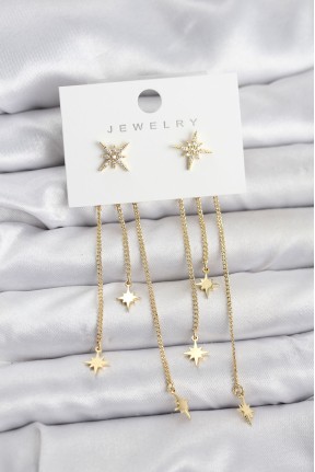 Kutup Yıldızı Model Gold Renk Pirinç Sallantılı Kadın Küpe