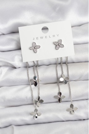 Lotus Model Gümüş Renk Pirinç Sallantılı Kadın Küpe