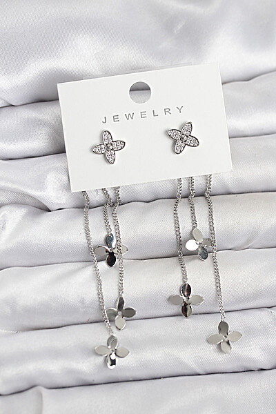 Lotus Model Gümüş Renk Pirinç Sallantılı Kadın Küpe