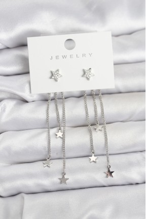 Yıldız Model Gümüş Renk Pirinç Sallantılı Kadın Küpe Yıldız Model Gümüş Renk Pirinç Sallantılı Kadın Küpe