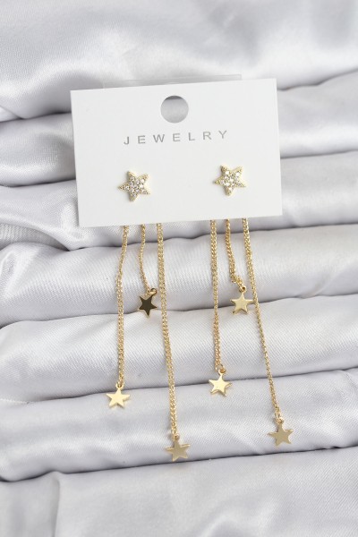 Yıldız Model Gold Renk Pirinç Sallantılı Kadın Küpe Yıldız Model Gold Renk Pirinç Sallantılı Kadın Küpe