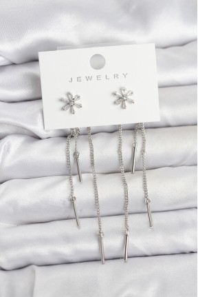 çiçek Model Gümüş Pirinç Sallantılı Kadın Küpe