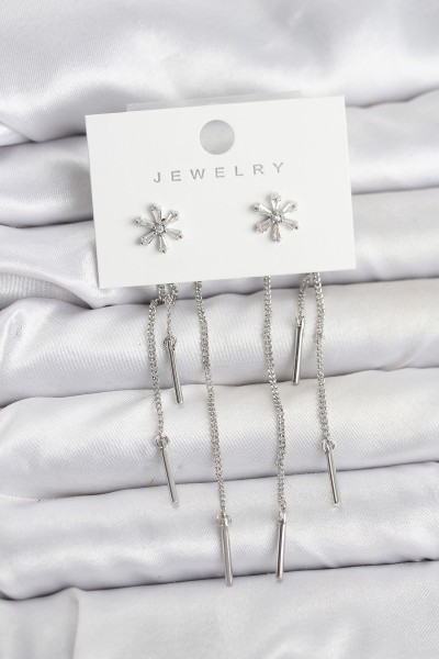 çiçek Model Gümüş Pirinç Sallantılı Kadın Küpe