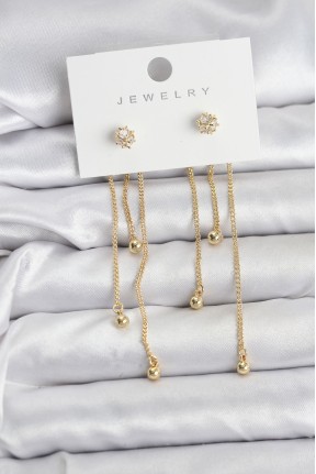 Topçuk Model Gold Renk Pirinç Sallantılı Kadın Küpe Seti Topçuk Model Gold Renk Pirinç Sallantılı Kadın Küpe Seti
