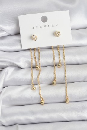 Topçuk Model Gold Renk Pirinç Sallantılı Kadın Küpe Seti Topçuk Model Gold Renk Pirinç Sallantılı Kadın Küpe Seti