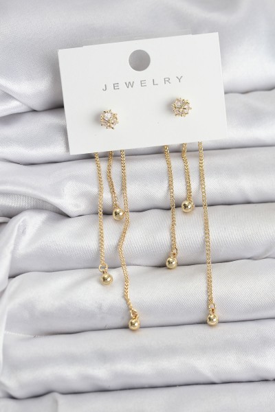 Topçuk Model Gold Renk Pirinç Sallantılı Kadın Küpe Seti Topçuk Model Gold Renk Pirinç Sallantılı Kadın Küpe Seti