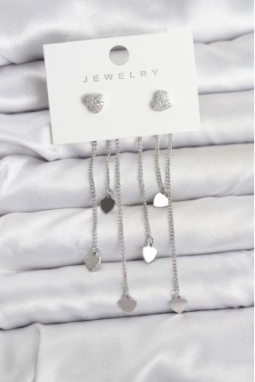 Kalp Model Gümüş Renk Pirinç Sallantılı Kadın Küpe