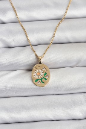 316l çelik Zincir Papatya Figürlü Kadın Kolye 316l çelik Zincir Papatya Figürlü Kadın Kolye