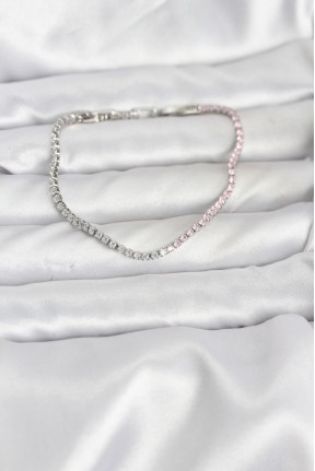 Pembe Ve Beyaz Zirkon Taşlı Gümüş Renk Su Yolu Kadın Bileklik Pembe Ve Beyaz Zirkon Taşlı Gümüş Renk Su Yolu Kadın Bileklik