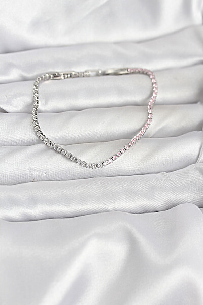 Pembe Ve Beyaz Zirkon Taşlı Gümüş Renk Su Yolu Kadın Bileklik Pembe Ve Beyaz Zirkon Taşlı Gümüş Renk Su Yolu Kadın Bileklik