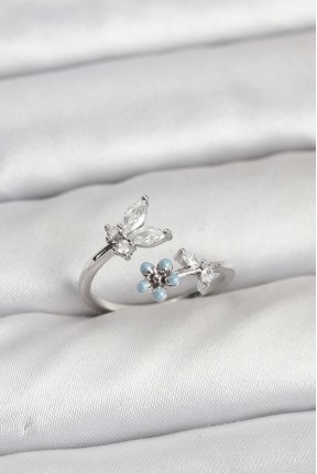 Pirinç Gümüş Renk Kelebek Model Kadın Yüzük Pirinç Gümüş Renk Kelebek Model Kadın Yüzük