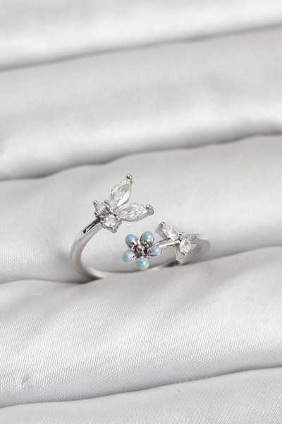 Pirinç Gümüş Renk Kelebek Model Kadın Yüzük Pirinç Gümüş Renk Kelebek Model Kadın Yüzük