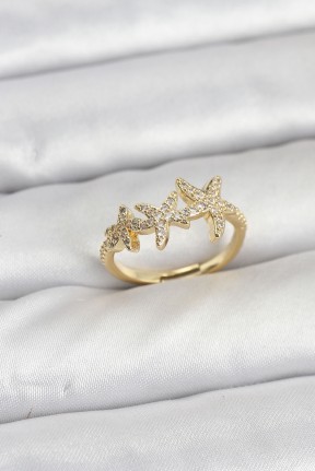 Pirinç Yıldız Model Gold Renk Kadın Yüzük Pirinç Yıldız Model Gold Renk Kadın Yüzük