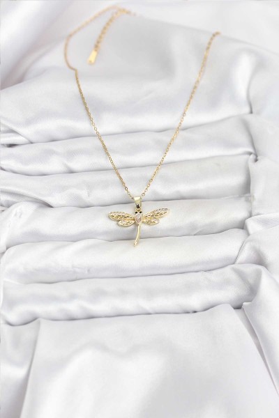 316l çelik Zincir Gold Renk Yusufçuk Model Kadın Kolye