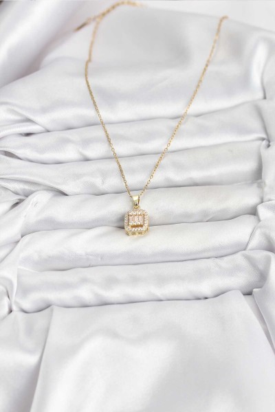 316l çelik Zincir Gold Renk Baget Model Kadın Kolye