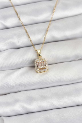 316l çelik Zincir Gold Renk Baget Model Kadın Kolye