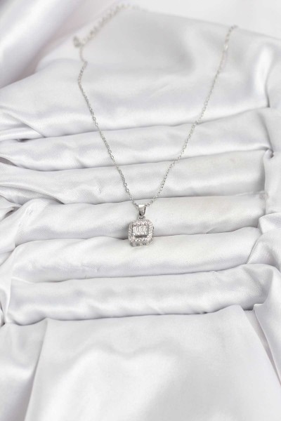 316l çelik Zincir Gümüş Renk Baget Model Kadın Kolye