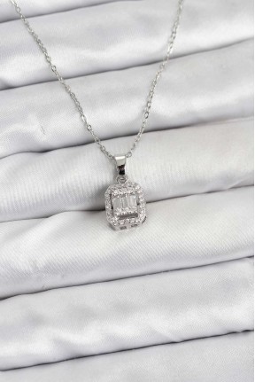 316l çelik Zincir Gümüş Renk Baget Model Kadın Kolye