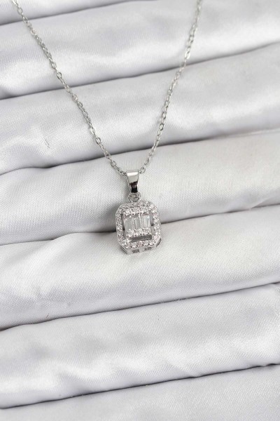 316l çelik Zincir Gümüş Renk Baget Model Kadın Kolye