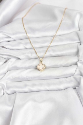 316l çelik Zincir Gold Renk Sedefli Yonca Kadın Kolye 316l çelik Zincir Gold Renk Sedefli Yonca Kadın Kolye