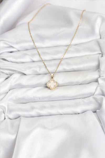 316l çelik Zincir Gold Renk Sedefli Yonca Kadın Kolye 316l çelik Zincir Gold Renk Sedefli Yonca Kadın Kolye