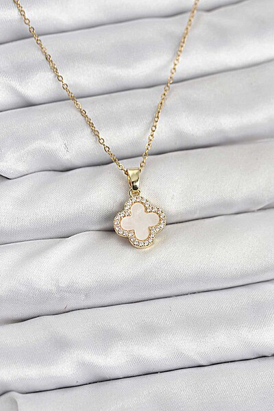 316l çelik Zincir Gold Renk Sedefli Yonca Kadın Kolye 316l çelik Zincir Gold Renk Sedefli Yonca Kadın Kolye