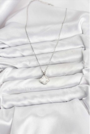 316l çelik Zincir Gümüş Renk Sedefli Yonca Kadın Kolye