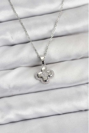 316l çelik Zincir Gümüş Renk Zirkon Taşlı Yonca Model Kadın Kolye 316l çelik Zincir Gümüş Renk Zirkon Taşlı Yonca Model Kadın Kolye