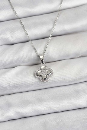 316l çelik Zincir Gümüş Renk Zirkon Taşlı Yonca Model Kadın Kolye 316l çelik Zincir Gümüş Renk Zirkon Taşlı Yonca Model Kadın Kolye