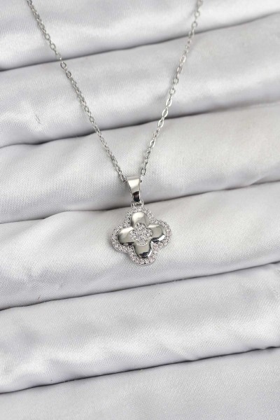 316l çelik Zincir Gümüş Renk Zirkon Taşlı Yonca Model Kadın Kolye 316l çelik Zincir Gümüş Renk Zirkon Taşlı Yonca Model Kadın Kolye