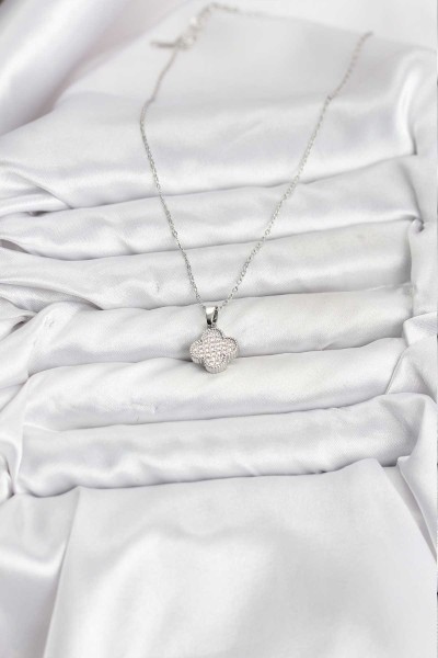 316l çelik Zincir Gümüş Renk Zirkon Taşlı Yonca Model Kadın Kolye 316l çelik Zincir Gümüş Renk Zirkon Taşlı Yonca Model Kadın Kolye