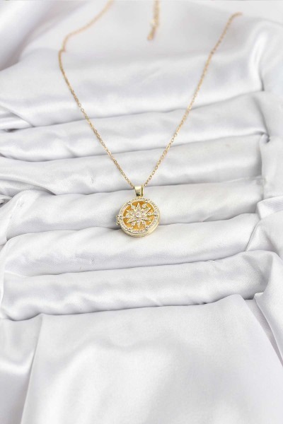 316l çelik Zincir Gold Renk Kutup Yıldızı Kapaklı Model Kadın Kolye