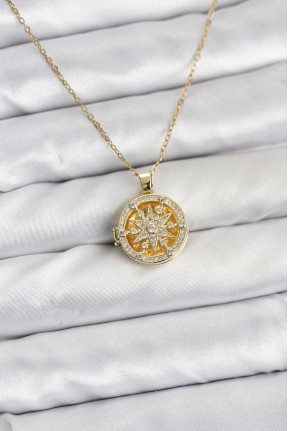 316l çelik Zincir Gold Renk Kutup Yıldızı Kapaklı Model Kadın Kolye