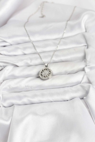 316l çelik Zincir Gümüş Renk Kutup Yıldızı Kapaklı Model Kadın Kolye