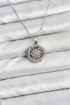 316l çelik Zincir Gümüş Renk Kutup Yıldızı Kapaklı Model Kadın Kolye