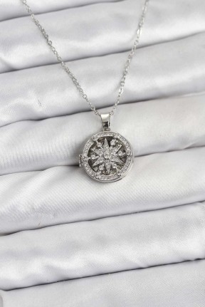 316l çelik Zincir Gümüş Renk Kutup Yıldızı Kapaklı Model Kadın Kolye