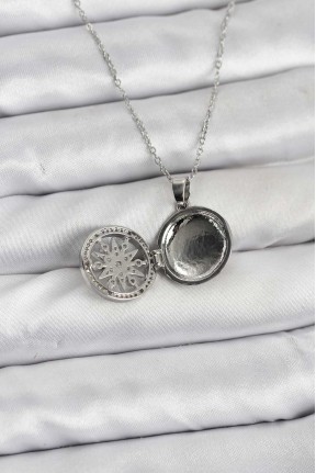 316l çelik Zincir Gümüş Renk Kutup Yıldızı Kapaklı Model Kadın Kolye