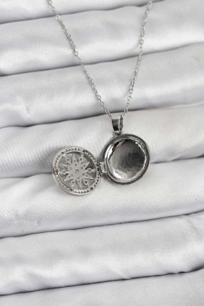 316l çelik Zincir Gümüş Renk Kutup Yıldızı Kapaklı Model Kadın Kolye