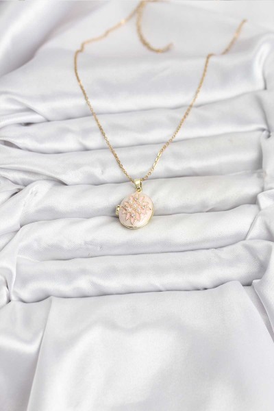 316l çelik Zincir Gold Renk Mineli Lotus Model Açılabilir Kadın Kolye